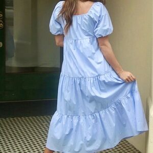 NWT Allie Rose light blue puffed sleeve tiered midi dress sz M lined, pockets